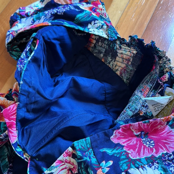 Vintage tropical floral fit n flare midi dress with padded shoulders - Picture 8 of 13